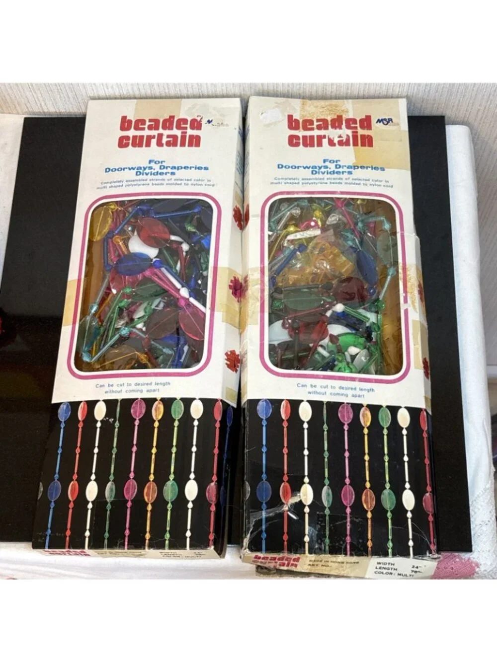 Pop Art Rainbow Beaded Curtain for Doorway Draperies Dividers 60s Polystyrene